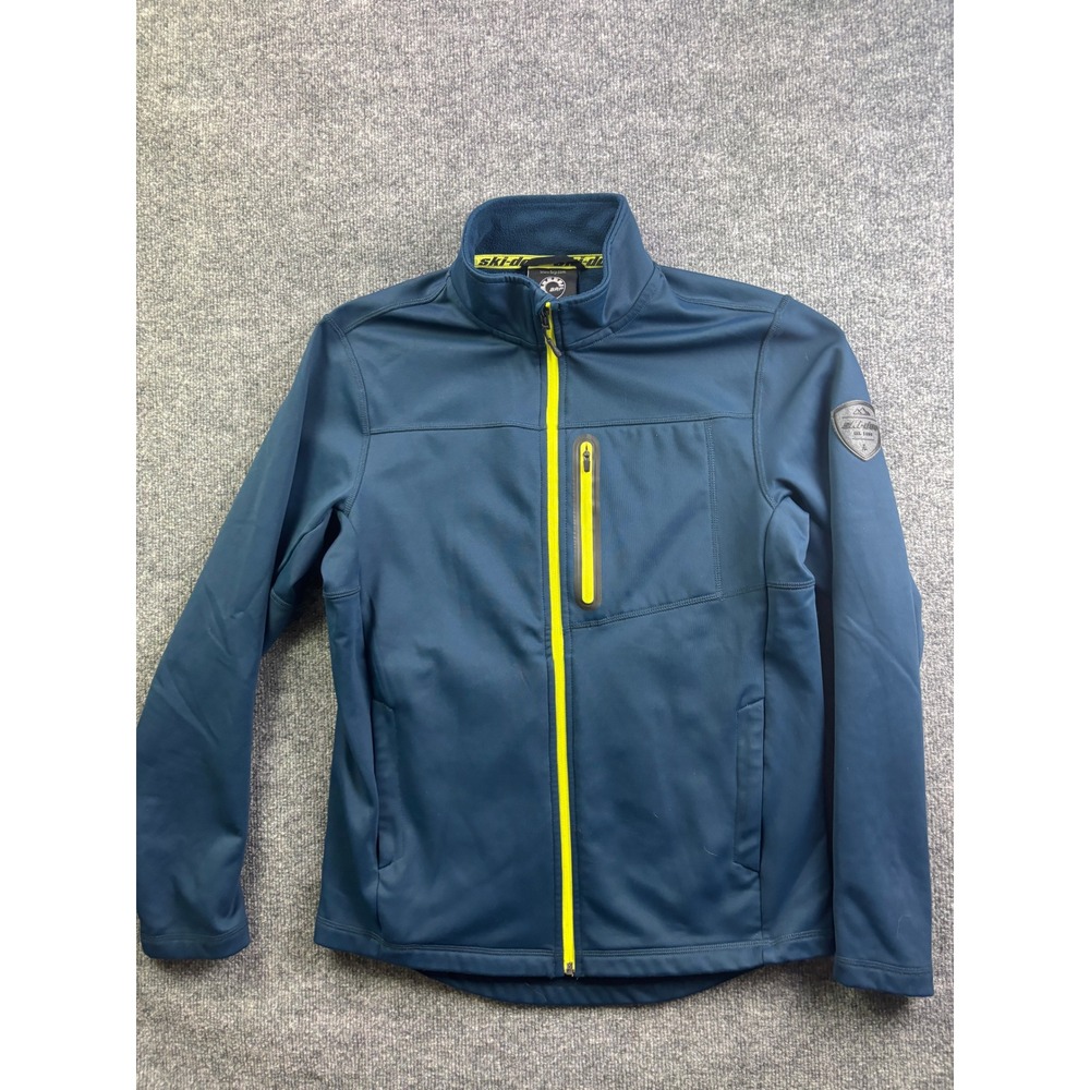 Ski-Doo BRP Softshell Jacket Mens Medium Blue Neon Yellow‎ Full Zip Fleece Lined